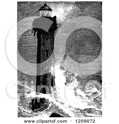 Clipart of Vintage Black and White Lighthouse of Tagonroc - Royalty Free Vector Illustration by Prawny Vintage