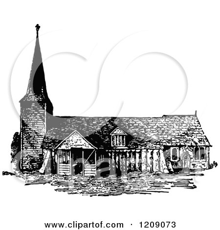 Clipart of a Vintage Black and White Norman Church in England - Royalty Free Vector Illustration by Prawny Vintage