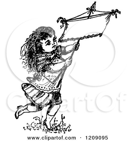 Clipart of a Vintage Black and White Little Girl Carrying a Sign - Royalty Free Vector Illustration by Prawny Vintage