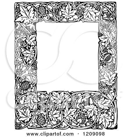 Clipart of a Vintage Black and White Vine and Acorn Frame - Royalty Free Vector Illustration by Prawny Vintage