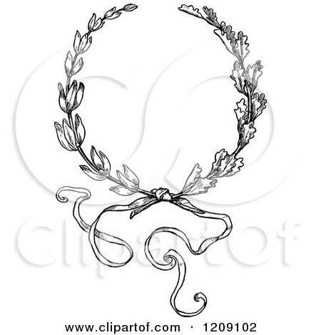 Clipart of a Vintage Black and White Wreath and Ribbon Border - Royalty Free Vector Illustration by Prawny Vintage