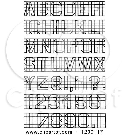 Clipart of a Vintage Black and White Block Lettering and Numbers - Royalty Free Vector Illustration by Prawny Vintage