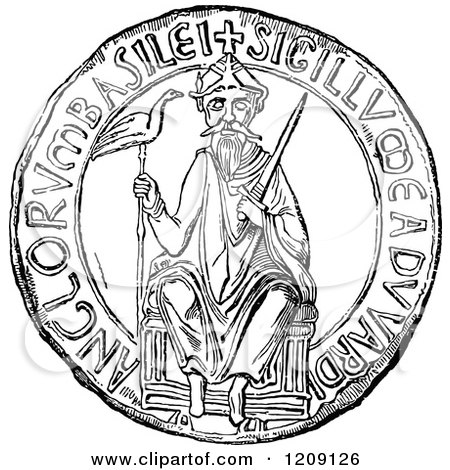 Clipart of a Vintage Black and White Great Seal of Edward the Confessor - Royalty Free Vector Illustration by Prawny Vintage