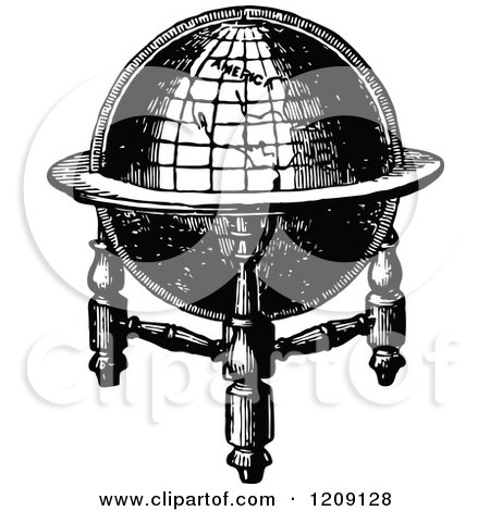 Clipart of a Vintage Black and White Globe and Stand - Royalty Free Vector Illustration by Prawny Vintage