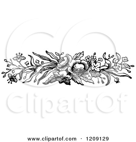 Clipart of a Vintage Black and White Flower Border - Royalty Free Vector Illustration by Prawny Vintage