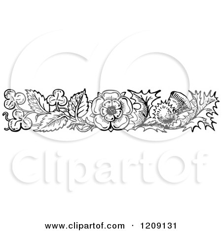Clipart of a Vintage Black and White Thistle Flower Border - Royalty Free Vector Illustration by Prawny Vintage