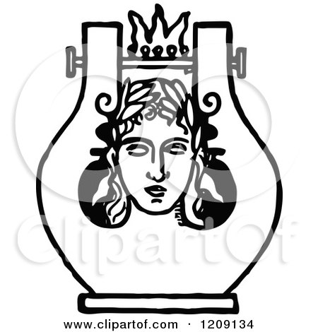 Clipart of a Vintage Black and White Face Lyre Design - Royalty Free Vector Illustration by Prawny Vintage