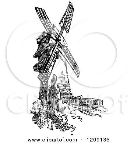 Clipart of a Vintage Black and White Windmill - Royalty Free Vector Illustration by Prawny Vintage