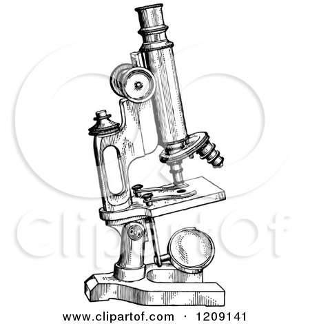 Clipart of a Vintage Black and White Microscope - Royalty Free Vector Illustration by Prawny Vintage