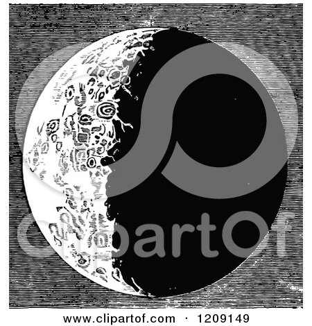 Clipart of a Vintage Black and White Moon - Royalty Free Vector Illustration by Prawny Vintage