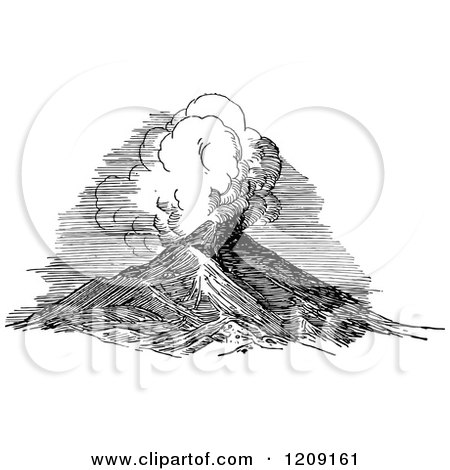 Clipart of a Vintage Black and White Volcano - Royalty Free Vector Illustration by Prawny Vintage