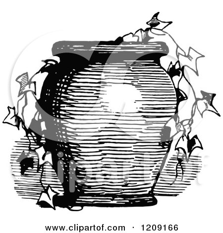 Clipart of a Vintage Black and White Pot with Ivy - Royalty Free Vector Illustration by Prawny Vintage