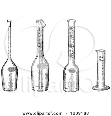 Clipart of a Vintage Black and White Test and Measuring Bottles - Royalty Free Vector Illustration by Prawny Vintage