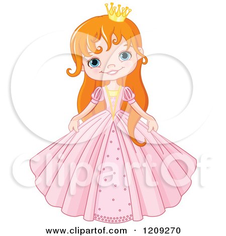 Cartoon of a Happy Red Haired Princess in a Pink Dress - Royalty Free Vector Clipart by Pushkin