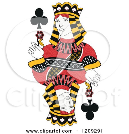 Clipart of an Isolated Queen of Clubs - Royalty Free Vector Illustration by Frisko