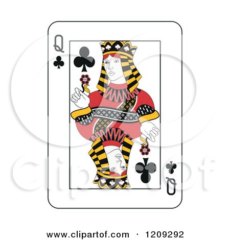 Clipart of a Queen of Clubs Playing Card - Royalty Free Vector Illustration by Frisko