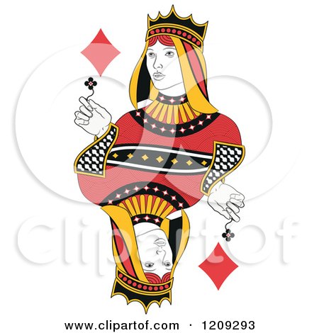 Clipart of an Isolated Queen of Diamonds - Royalty Free Vector Illustration by Frisko