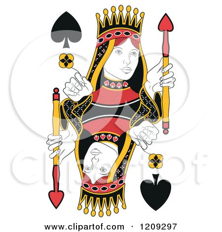 Clipart of an Isolated Queen of Spades - Royalty Free Vector Illustration by Frisko