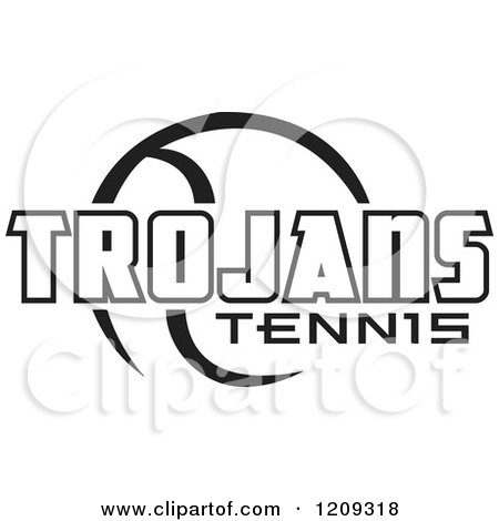 Clipart of a Black and White Ball and TROJANS TENNIS Team Text - Royalty Free Vector Illustration by Johnny Sajem