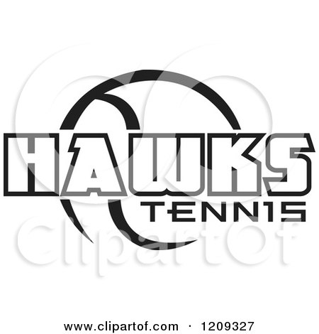 Clipart of a Black and White Ball and HAWKS TENNIS Team Text - Royalty Free Vector Illustration by Johnny Sajem