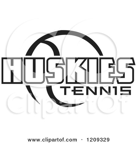 Clipart of a Black and White Ball and HUSKIES TENNIS Team Text - Royalty Free Vector Illustration by Johnny Sajem