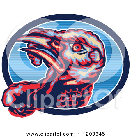 Clipart of a Retro Turkey Bird Head in a Lined Blue Oval - Royalty Free Vector Illustration by patrimonio