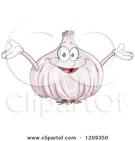 Cartoon of a Happy Garlic Mascot Holding His Arms up - Royalty Free Vector Clipart by yayayoyo