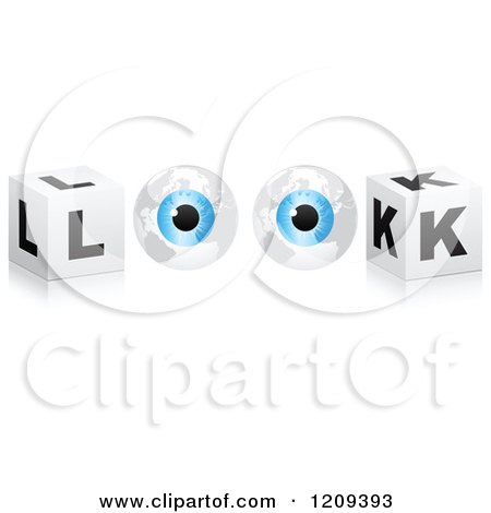 Clipart of a Pair of Eye Globes and Cubes Spelling the Word LOOK - Royalty Free Vector Illustration by Andrei Marincas