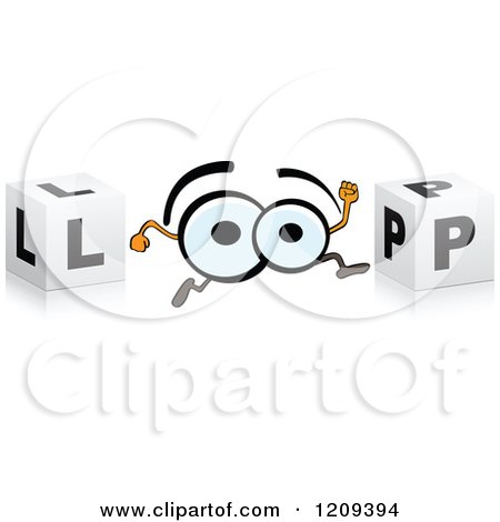 Clipart of a Pair of Eyes and Cubes Spelling the Word LOOP - Royalty Free Vector Illustration by Andrei Marincas