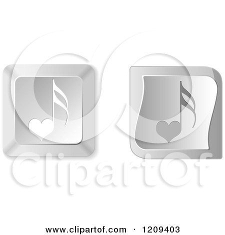 Clipart of 3d Silver Heart Music Note Keyboard Button Icons - Royalty Free Vector Illustration by Andrei Marincas