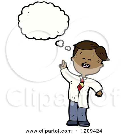 Cartoon of a Boy in a Lab Coat Thinking - Royalty Free Vector Illustration by lineartestpilot