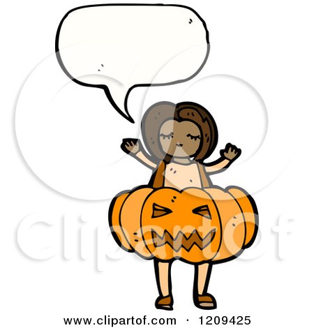 Cartoon of a Speaking Girl in a Jack-o-Lantern Costume - Royalty Free Vector Illustration by lineartestpilot