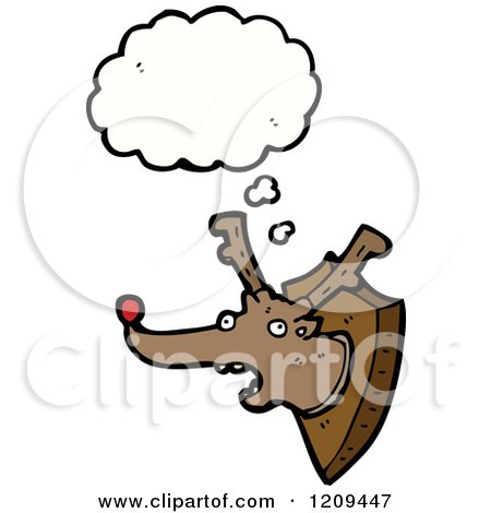 Cartoon of a Mounted Red Nosed Reindeer Thinking - Royalty Free Vector Illustration by lineartestpilot