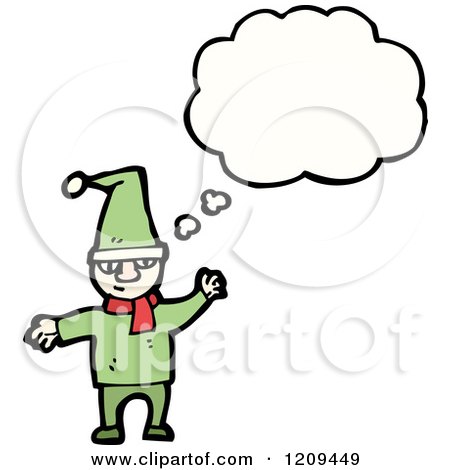 Cartoon of a a Thinking Elf - Royalty Free Vector Illustration by lineartestpilot