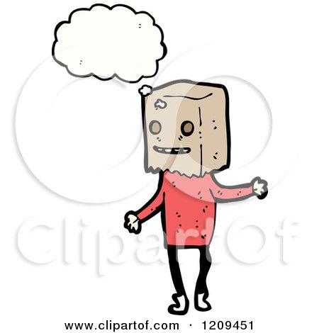 Cartoon of a Person with a Bag over His Head Thinking - Royalty Free Vector Illustration by lineartestpilot