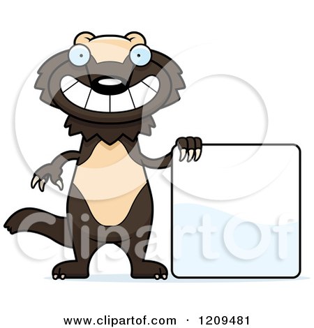 Cartoon of a Happy Wolverine Mascot with a Sign - Royalty Free Vector Clipart by Cory Thoman