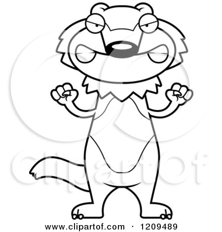 Cartoon of a Black and White Mad Wolverine Mascot Holding up Fists - Royalty Free Vector Clipart by Cory Thoman