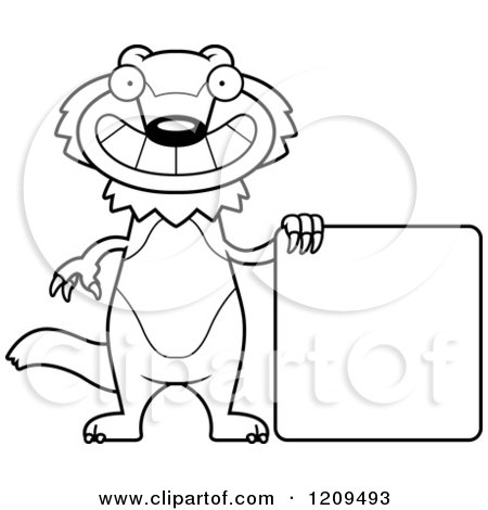 Cartoon of a Black and White Happy Wolverine Mascot with a Sign - Royalty Free Vector Clipart by Cory Thoman