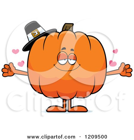 Cartoon of a Loving Pilgrim Pumpkin Mascot Wanting a Hug - Royalty Free Vector Clipart by Cory Thoman