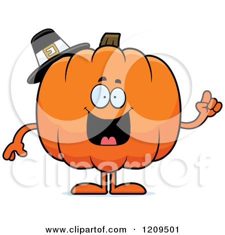 Cartoon of a Smart Pilgrim Pumpkin Mascot Holding up a Finger - Royalty Free Vector Clipart by Cory Thoman