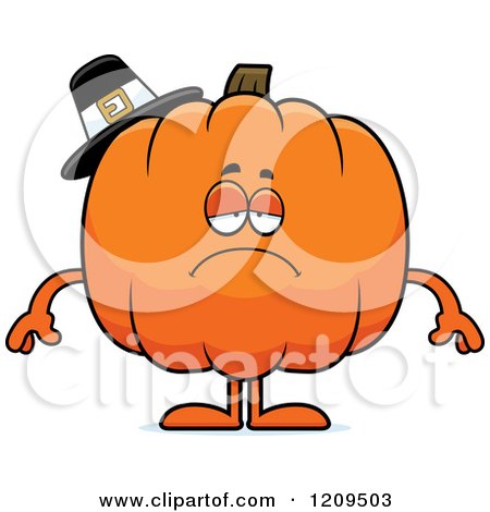 Cartoon of a Depressed Pilgrim Pumpkin Mascot - Royalty Free Vector Clipart by Cory Thoman