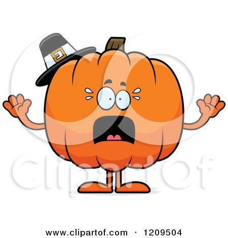 Cartoon of a Scared Pilgrim Pumpkin Mascot Screaming - Royalty Free Vector Clipart by Cory Thoman