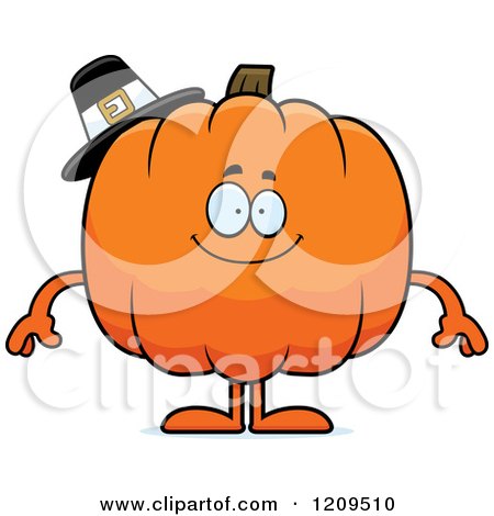 Cartoon of a Happy Pilgrim Pumpkin Mascot Smiling - Royalty Free Vector Clipart by Cory Thoman