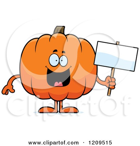 Cartoon of a Happy Pumpkin Mascot Holding a Sign - Royalty Free Vector Clipart by Cory Thoman