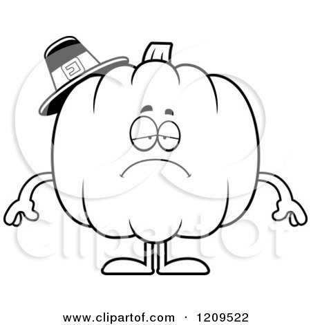 Cartoon of a Black and White Depressed Pilgrim Pumpkin Mascot - Royalty Free Vector Clipart by Cory Thoman