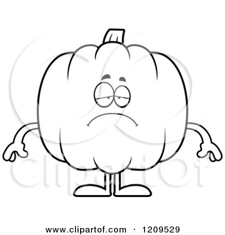 Cartoon of a Black and White Depressed Pumpkin Mascot - Royalty Free Vector Clipart by Cory Thoman