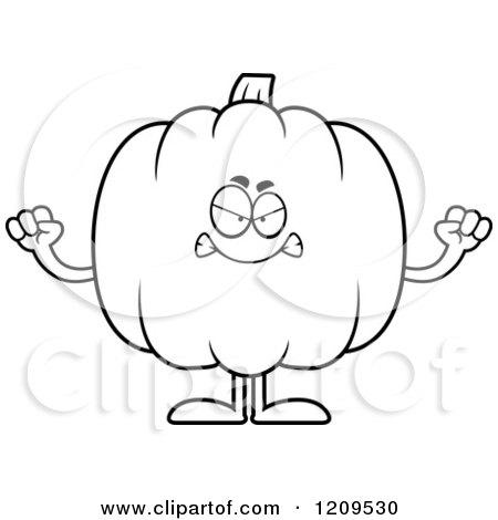 Cartoon of a Black and White Mad Pumpkin Mascot Holding up Fists - Royalty Free Vector Clipart by Cory Thoman