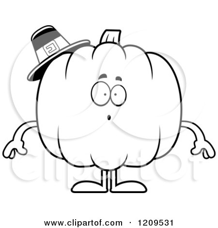 Cartoon of a Black and White Surprised Pilgrim Pumpkin Mascot - Royalty Free Vector Clipart by Cory Thoman