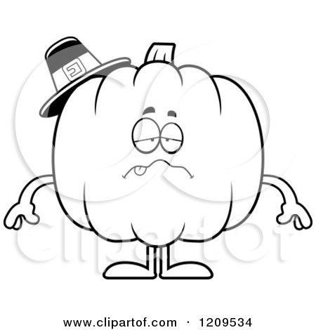 Cartoon of a Black and White Sick Pilgrim Pumpkin Mascot - Royalty Free Vector Clipart by Cory Thoman