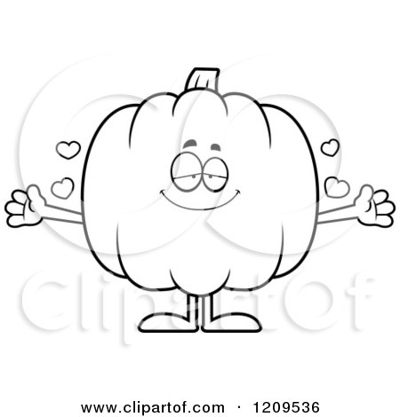 Cartoon of a Black and White Loving Pumpkin Mascot Wanting a Hug - Royalty Free Vector Clipart by Cory Thoman